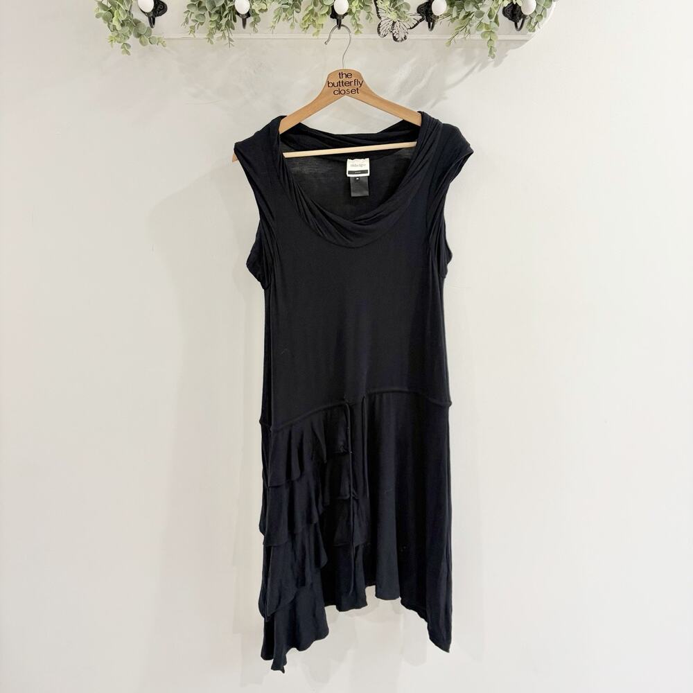 designer Under.ligne By Ri Black Scoop Neck Tier Dess lagenlook whimsy goth XS